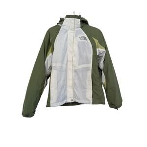 The North Face Hyvent Fleece Lined Nylon Hooded Jacket Womens Medium Green White